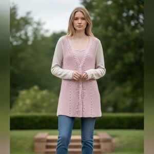 Free People Pinwheel Dusty Pink Knit Cardigan With Lace Down Back Size Medium